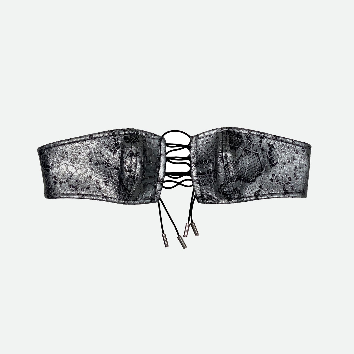 SILVER BRA AND MINI SKIRT SNAKE TEXTURE PVC material adjustable