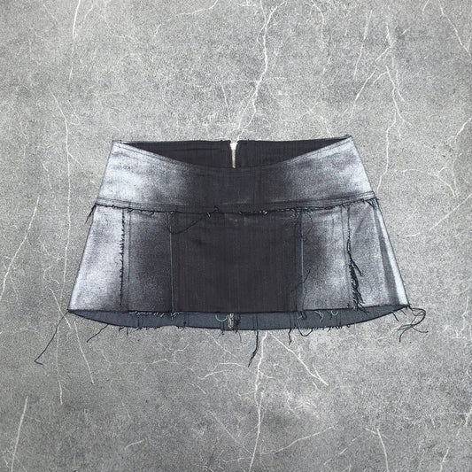 DESTROYED DENIM MINI SKIRT