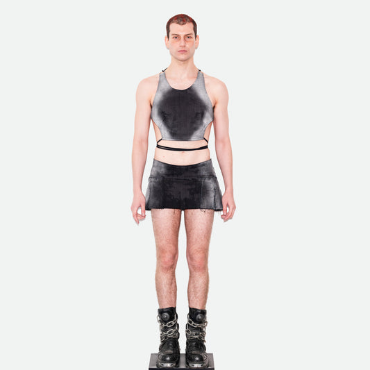 DESTROYED DENIM MINI SKIRT