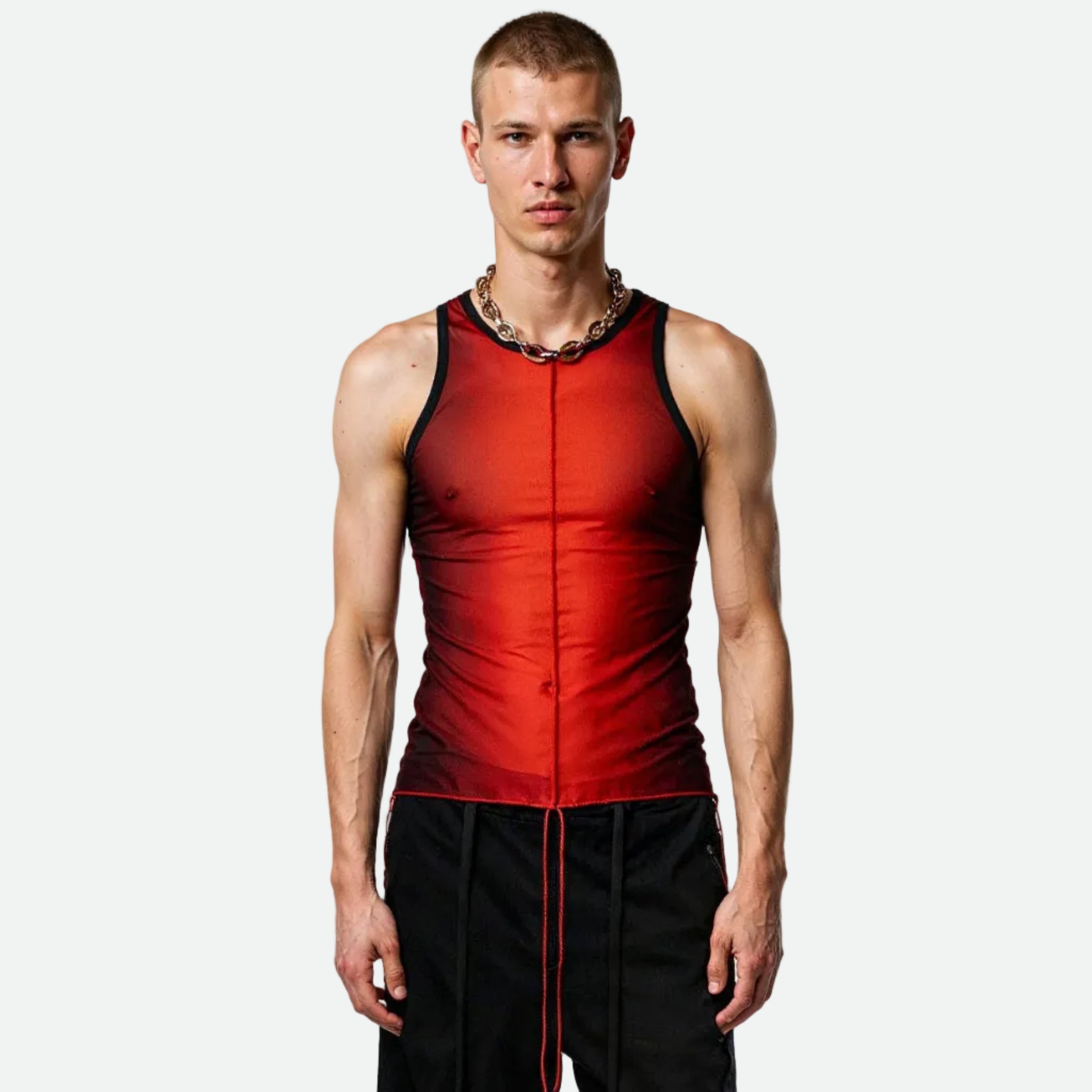 FUTURISTIC TANK TOP MESH BLACK AND RED – nurhektorstudio