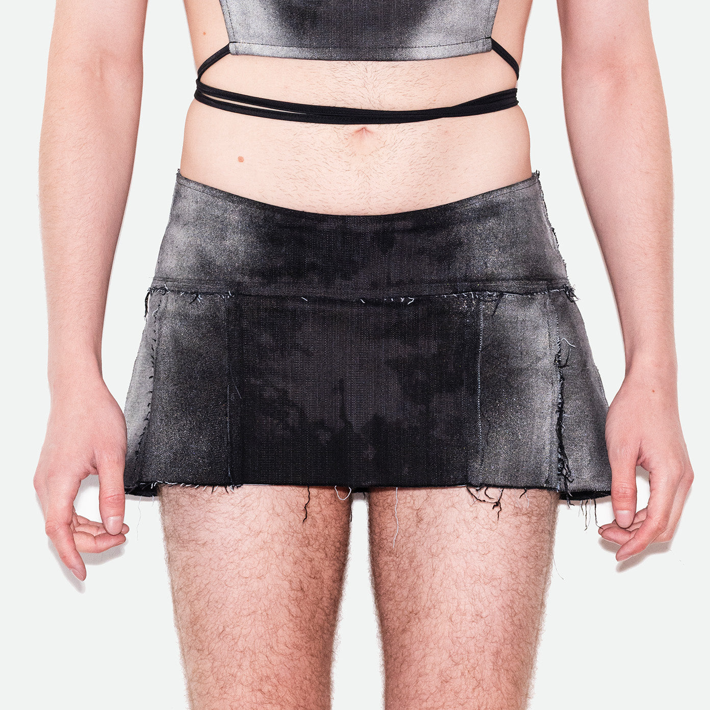 DESTROYED DENIM MINI SKIRT