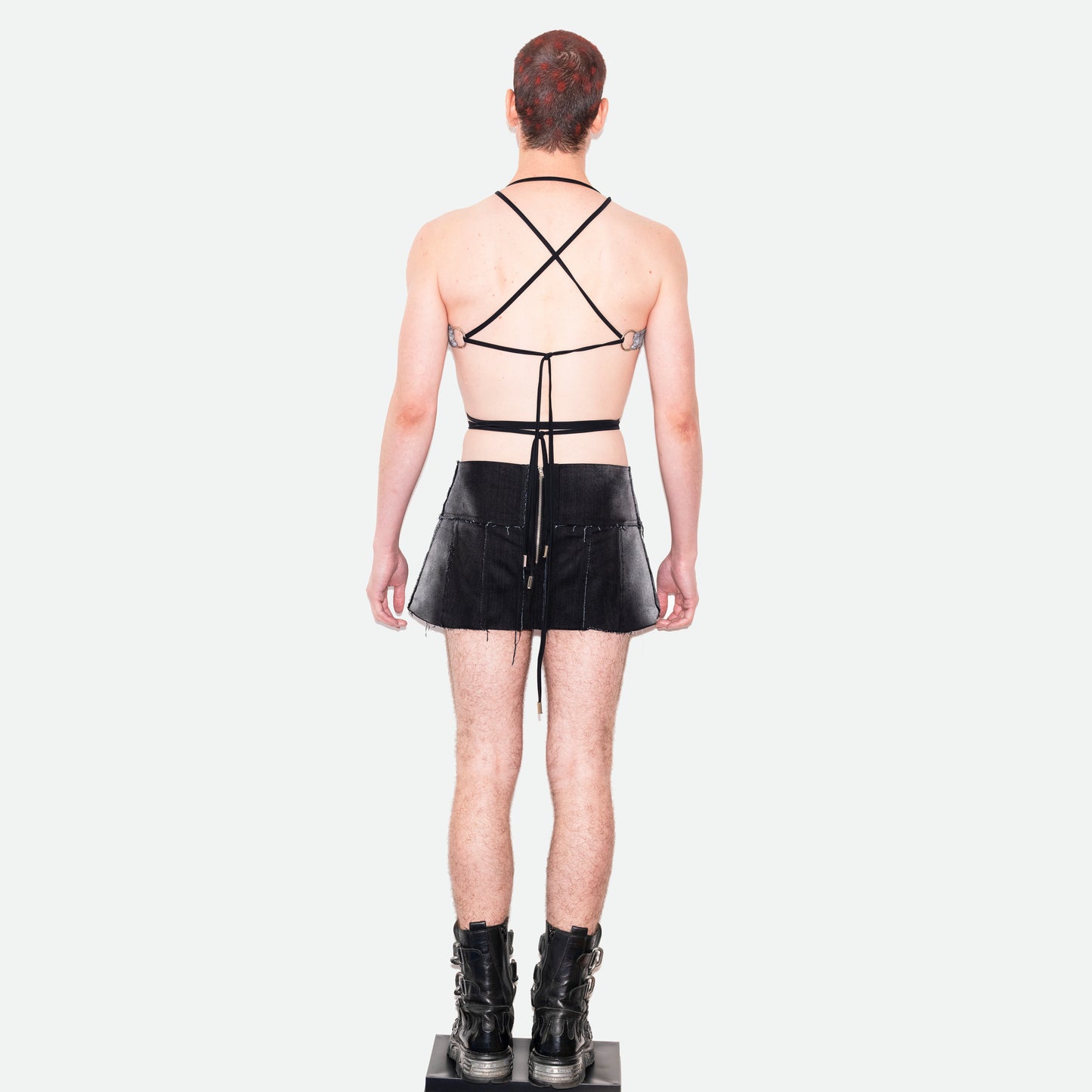 DESTROYED DENIM MINI SKIRT