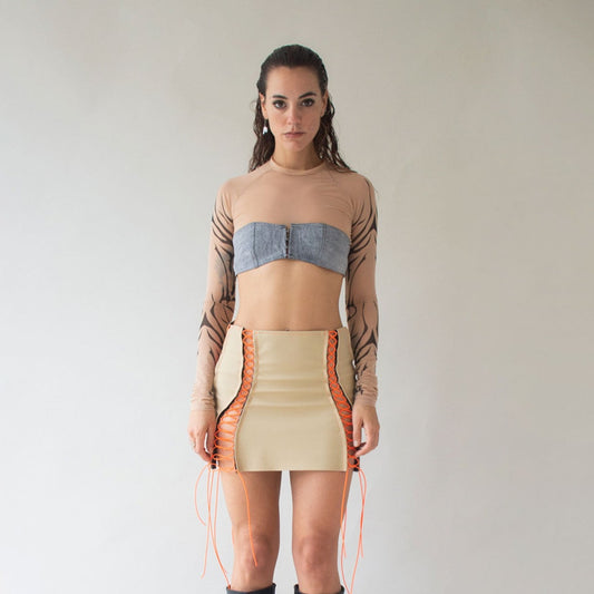 PVC Skin colored skirt with corset band