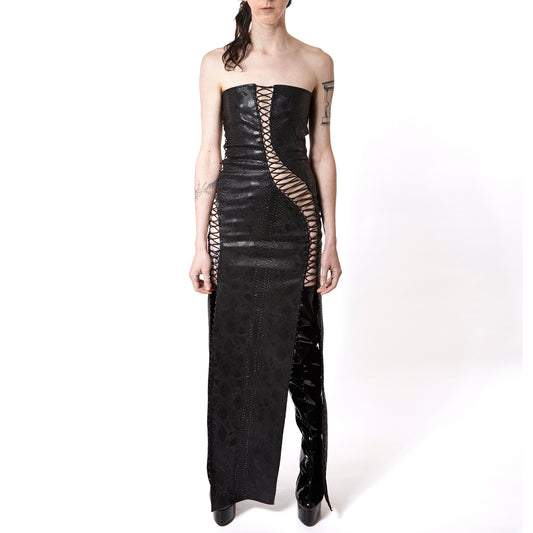 Long corset dress, made of imitation snake PVC, the ties are elastic for a flexible and comfortable fit to the body A multifunctional piece of clothing, 