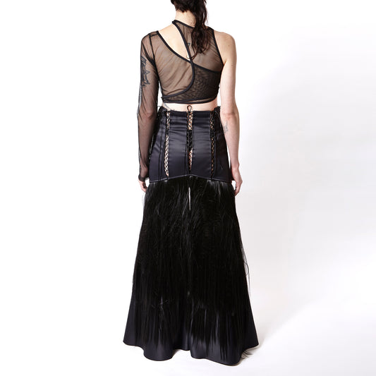 black outfit long pants and mesh top, Corset pants in black with imitation of natural hair. Exclusive design suitable for different sizes