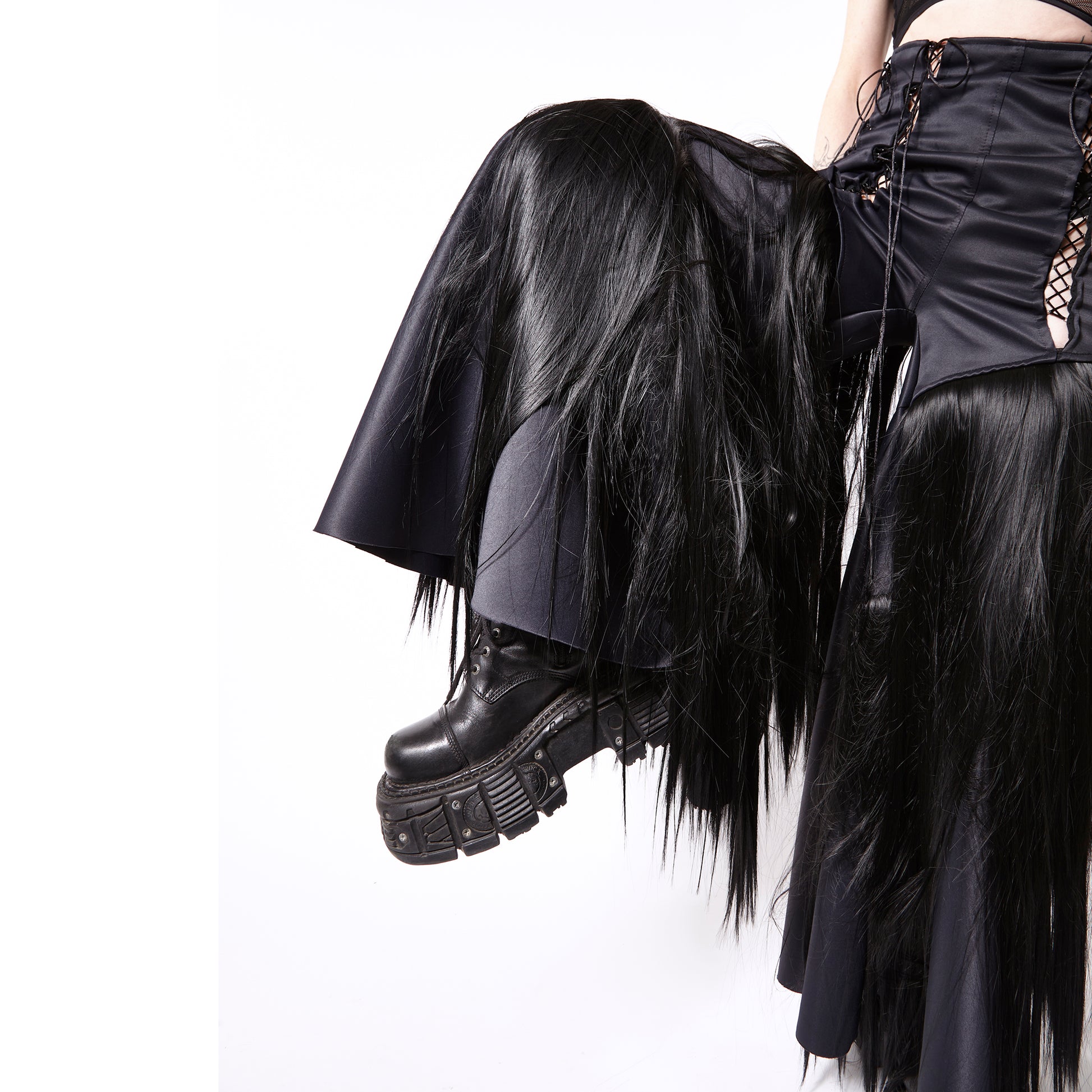 black outfit long pants, Corset pants in black with imitation of natural hair. Exclusive design suitable for different sizes