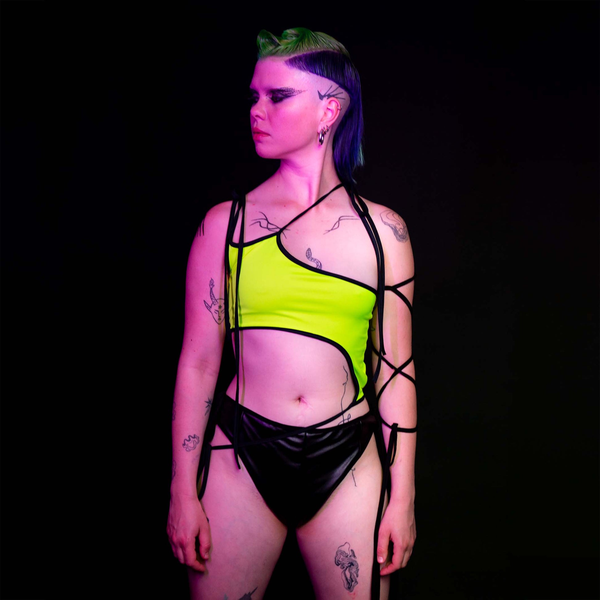 Top neon with laces. soft lycra sretch